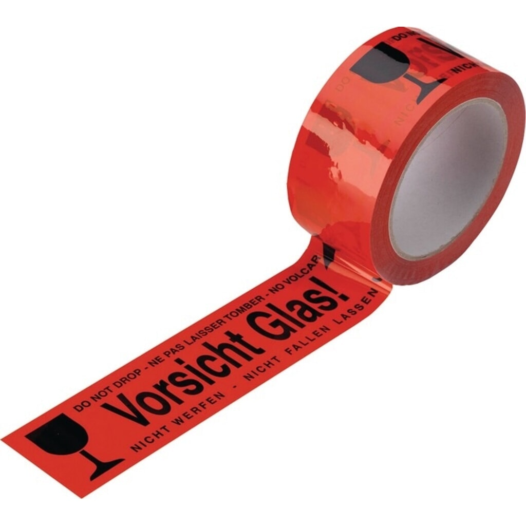Produktabbildung: ENVIROPACK Warnklebeband PVC, Länge 66 m, Breite 48 mm, Vorsicht Glas, Rolle, rot