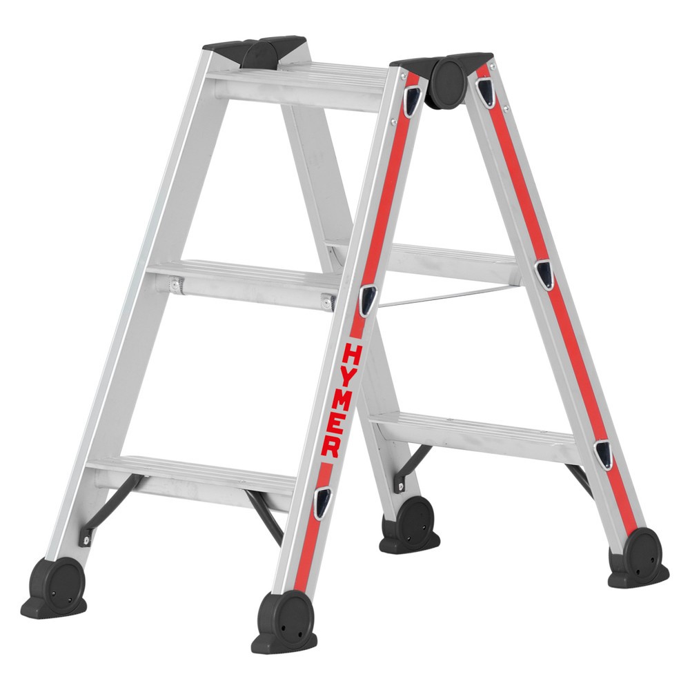 Illustration du produit: Escabeau double à marches HYMER, bilatéral, 2 × 3 échelons, hauteur déployée 0,19 m