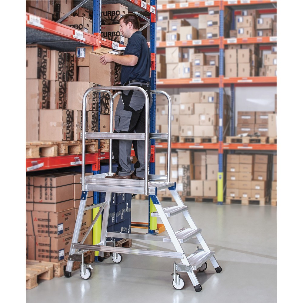 N° de l'image du produit 4 : Échelle plate-forme ZARGES, mobile, accessible d’un côté, hauteur de travail 0,72 m, aluminium