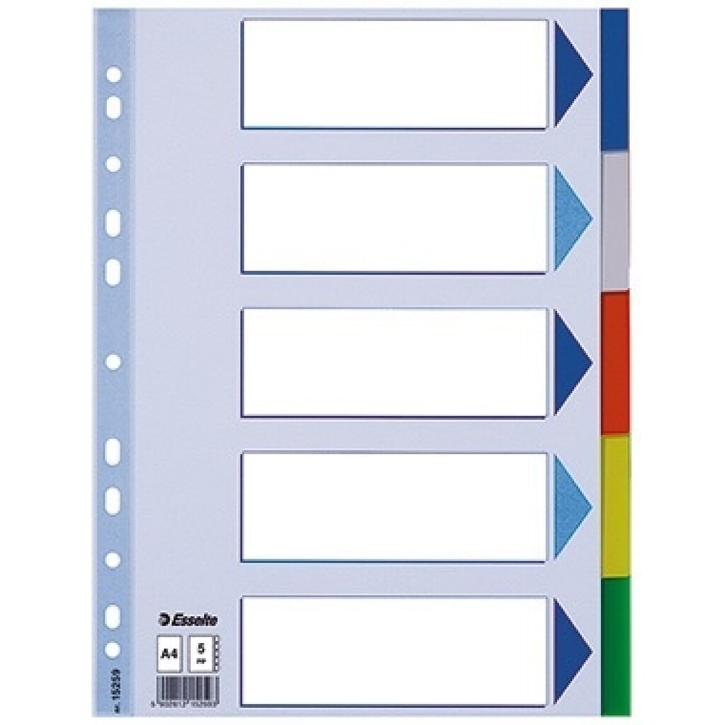 Produktabbildung: Esselte Register blanko 15259 DIN A4 5teilig PP h.blau/sortiert