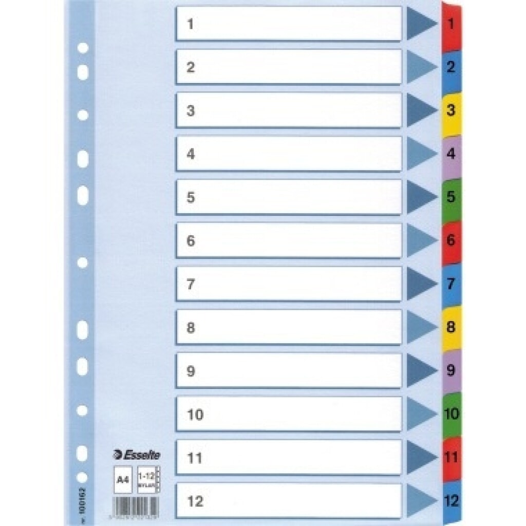 Esselte Register 100162 1-12 DIN A4 Mylar weiß Produktabbildung: Esselte Register 100162 1-12 DIN A4 Mylar weiß