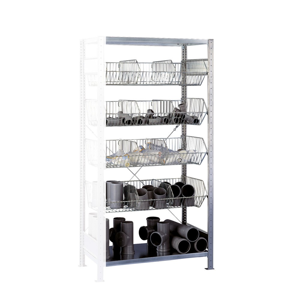 Número de imagen del producto 1: estantería de cargas pequeñas SCHULTE con cestas de malla gruesa, módulo adicional, H x An x F 2.000 x 1.000 x 500 mm, carga por estante 150 kg