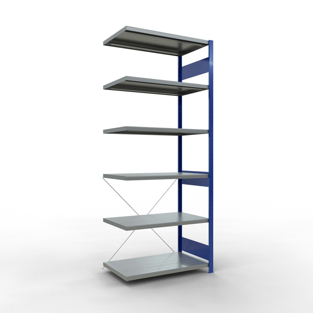 Imagen del producto: Estantería de cargas pequeñas SCHULTE con sistema de montaje encajado, módulo adicional, carga por estante de 330 kg, azul genciana/ galvanizada, Al x An x F 2.500 x 1.000 x 600 mm