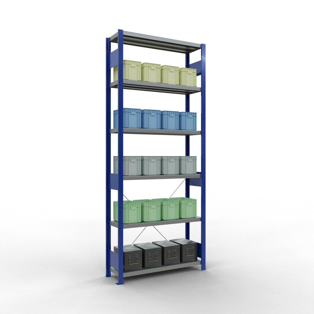 Número de imagen del producto 3: Estantería de cargas pequeñas SCHULTE azul genciana/galvanizada, carga por estante 330 kg, HxAxF 2.500 x 1.060 x 336 mm