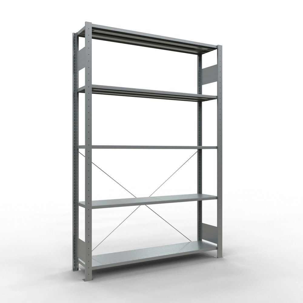 Número de imagen del producto 1: Estantería de cargas pequeñas SCHULTE galvanizada con 5 estantes de chapa de acero, carga por estante 150 kg, HxAxF 2.000 x 1.360 x 336 mm