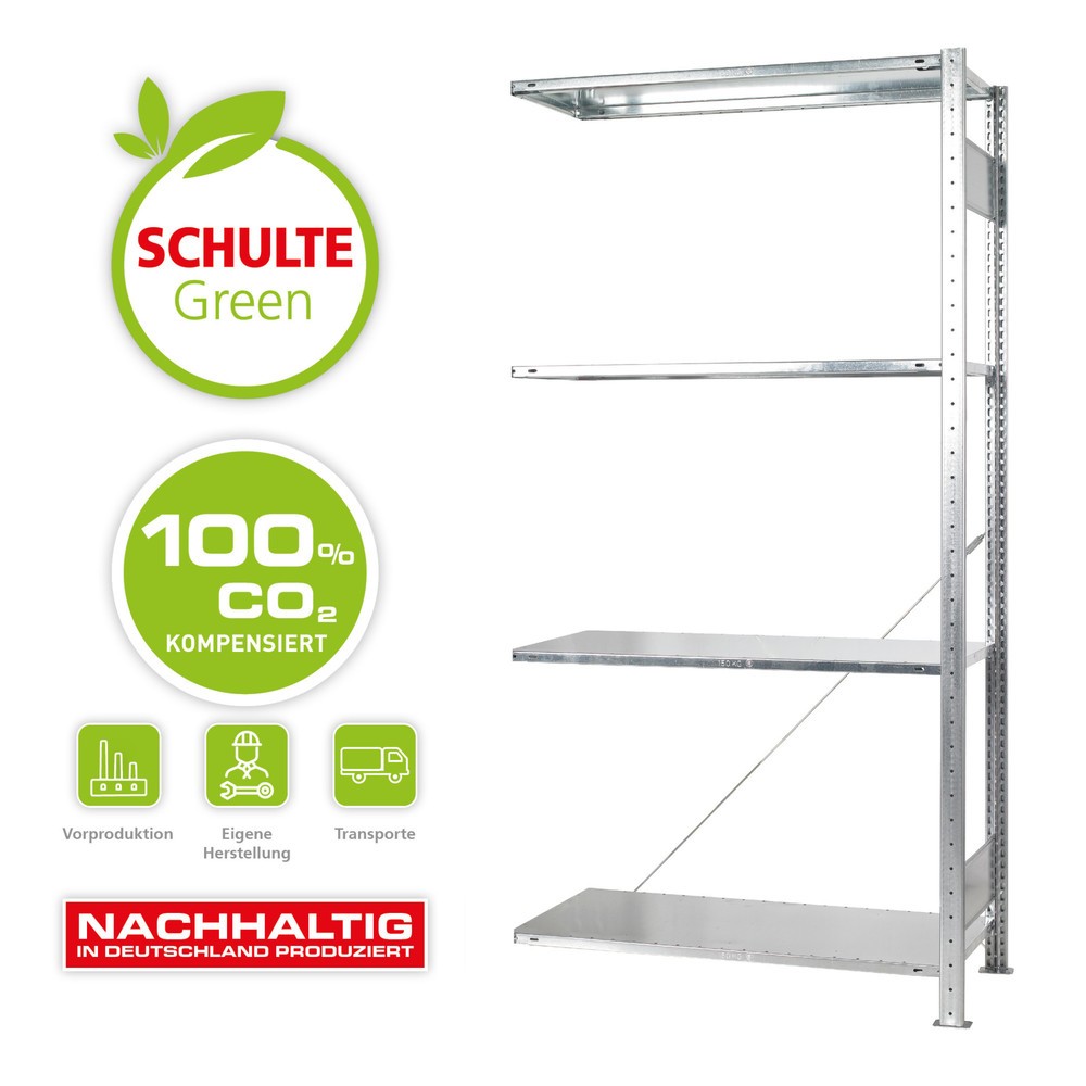 Número de imagen del producto 1: Estantería de cargas pequeñas SCHULTE Green, montaje encajado, módulo adicional, carga por estante: 150 kg, galvanizada, Al x An x P: 2.000 x 1.000 x 600 mm