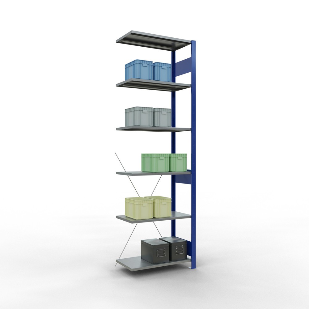 Número de imagen del producto 3: Estantería de cargas pequeñas SCHULTE, módulo adicional, azul genciana/galvanizado, carga por estante 150 kg, H x An x Fo 2.500 x 750 x 400 mm