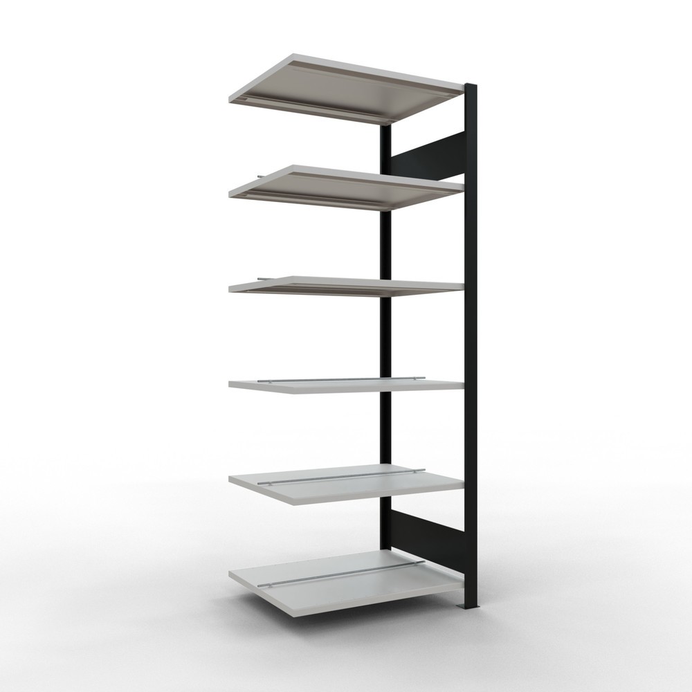 Imagen del producto: estantería para archivo SCHULTE módulo adicional, doble cara, con topes centrales, carga por estante 150 kg, negro, alto H x An x F 2.000 x 750 x 600 mm