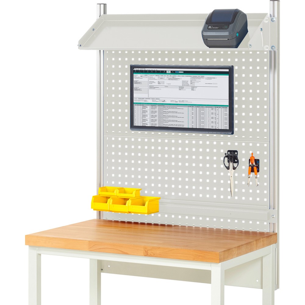 Número de imagen del producto 1: Estructura banco de trabajo RAU, H x A x F 1.130 x 1.000 x 350 mm, con 1 bandeja metálica inclinable, 1 guía de soporte y 1 soporte de pantalla plana, kit completo 02 para anchura de productos de 1.000 mm