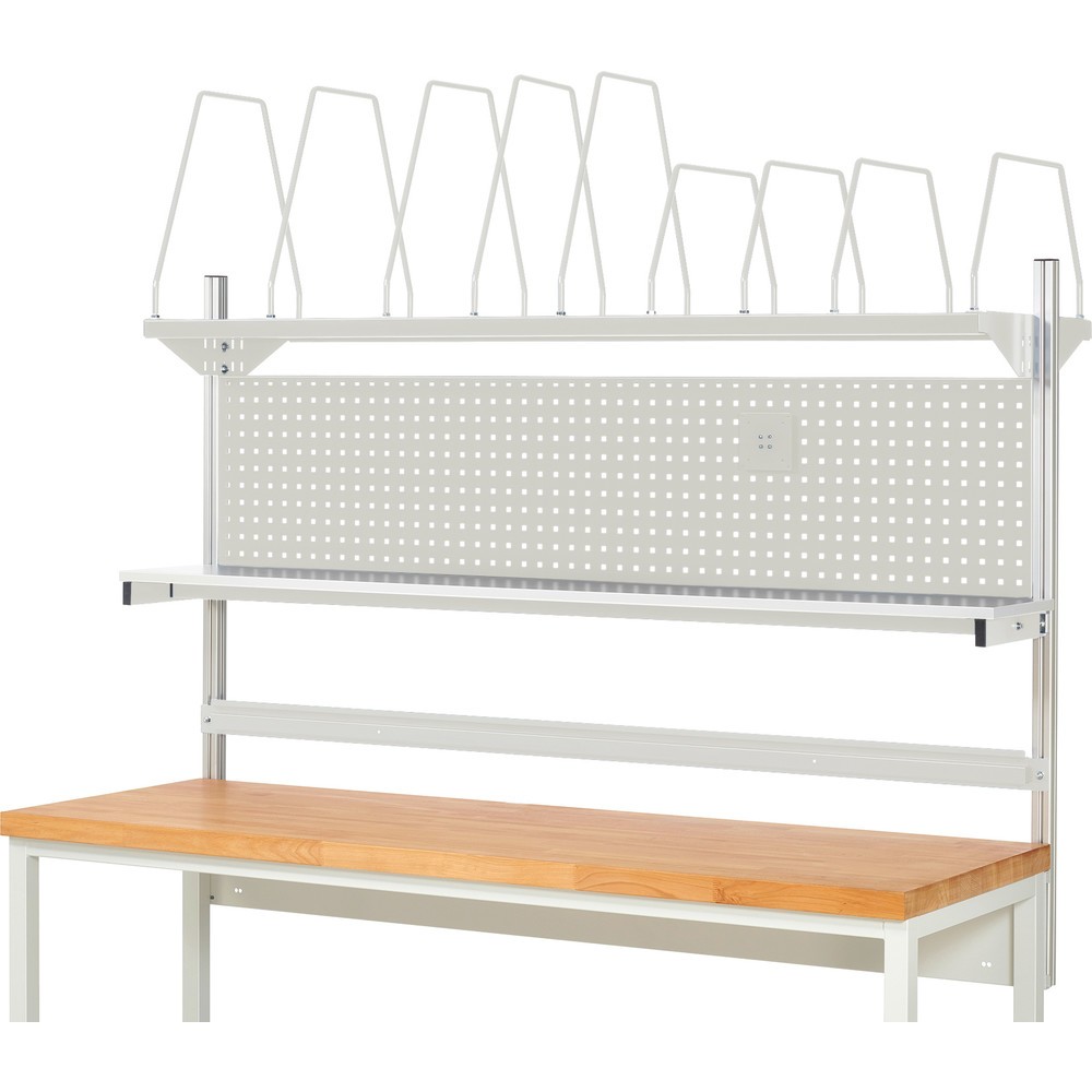 Número de imagen del producto 2: Estructura banco de trabajo RAU, H x A x F 1.130 x 2.000 x 350 mm, con 1 estante elevado, 1 guía de soporte y 1 soporte de pantalla plana, kit completo 03 para anchura de productos de 1.500 mm