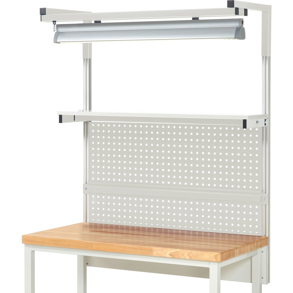 Número de imagen del producto 2: Estructura banco de trabajo RAU, H x A x F 1.380 x 1.250 x 350 mm, con 1 estante elevado, 1 guía de soporte y 1 par de brazos salientes y 1 luz, kit completo 04 para anchura de productos de 1.250 mm