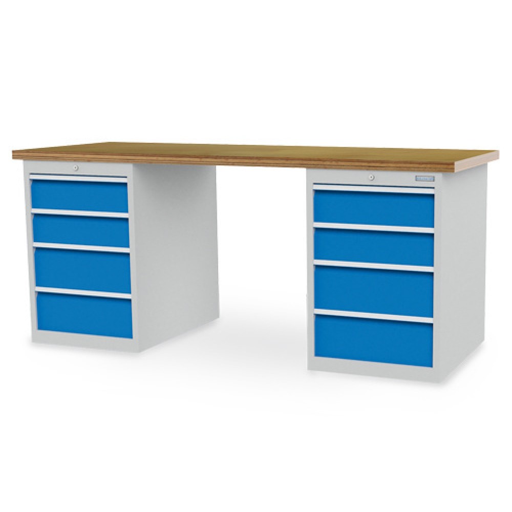 Illustration du produit: Établi en ligne R 18-24 Bedrunka+Hirth, H x l x P 859 x 2 000 x 750 mm, gris clair, bleu clair, 8 tiroirs 4 x 150 + 4 x 200 mm, largeur tiroirs 450 mm