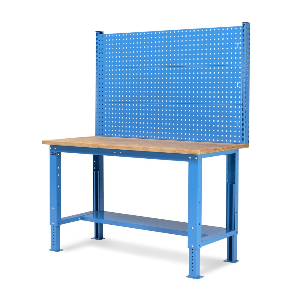 N° de l'image du produit 4 : Établi Fami, réglable en Hauteur de construction et avec Mur multifonction, capacité de charge 1 000 kg, HxLxP 740-1,110 x 1 500 x 750 mm, RAL 5012 bleu clair