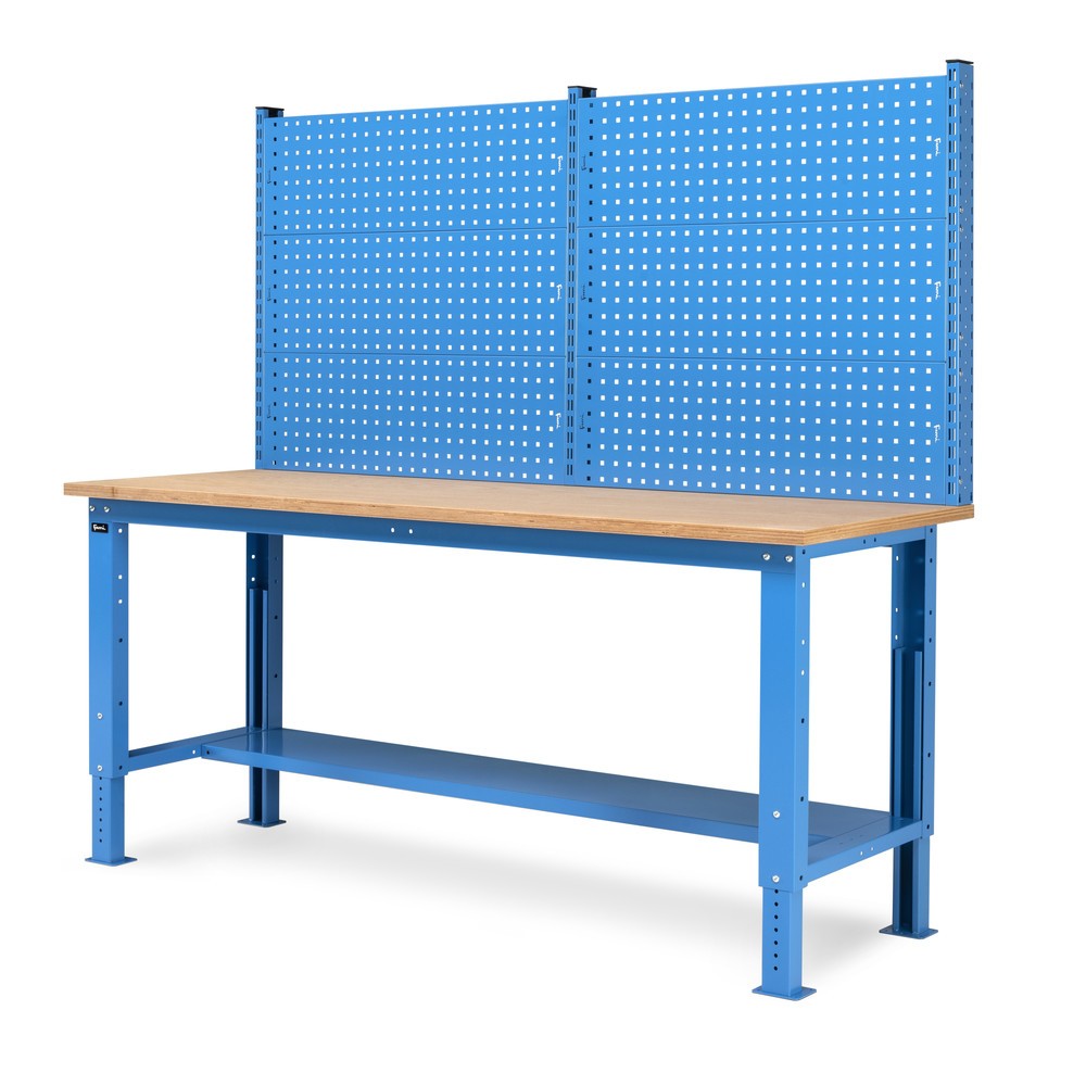 N° de l'image du produit 4 : Établi Fami, réglable en Hauteur de construction et avec Mur multifonction, capacité de charge 1 000 kg, HxLxP 740-1,110 x 2 000 x 750 mm, RAL 5012 bleu clair