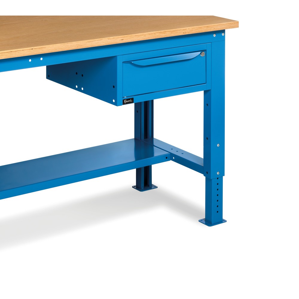 N° de l'image du produit 3 : Établi Fami, réglable en Hauteur de construction et 1 tiroir, capacité de charge 1 000 kg, HxLxP 740-1,110 x 1 500 x 750 mm, RAL 5012 bleu clair