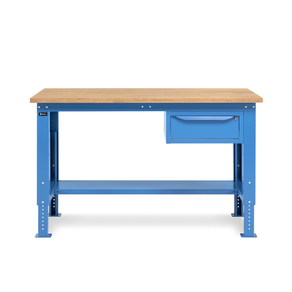 N° de l'image du produit 4 : Établi Fami, réglable en Hauteur de construction et 1 tiroir, capacité de charge 1 000 kg, HxLxP 740-1,110 x 1 500 x 750 mm, RAL 5012 bleu clair