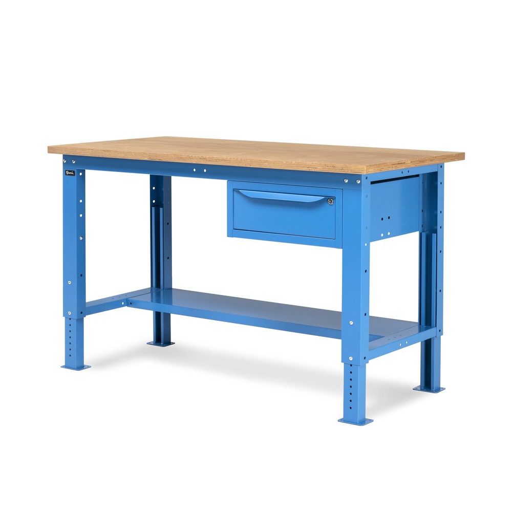 N° de l'image du produit 5 : Établi Fami, réglable en Hauteur de construction et 1 tiroir, capacité de charge 1 000 kg, HxLxP 740-1,110 x 1 500 x 750 mm, RAL 5012 bleu clair