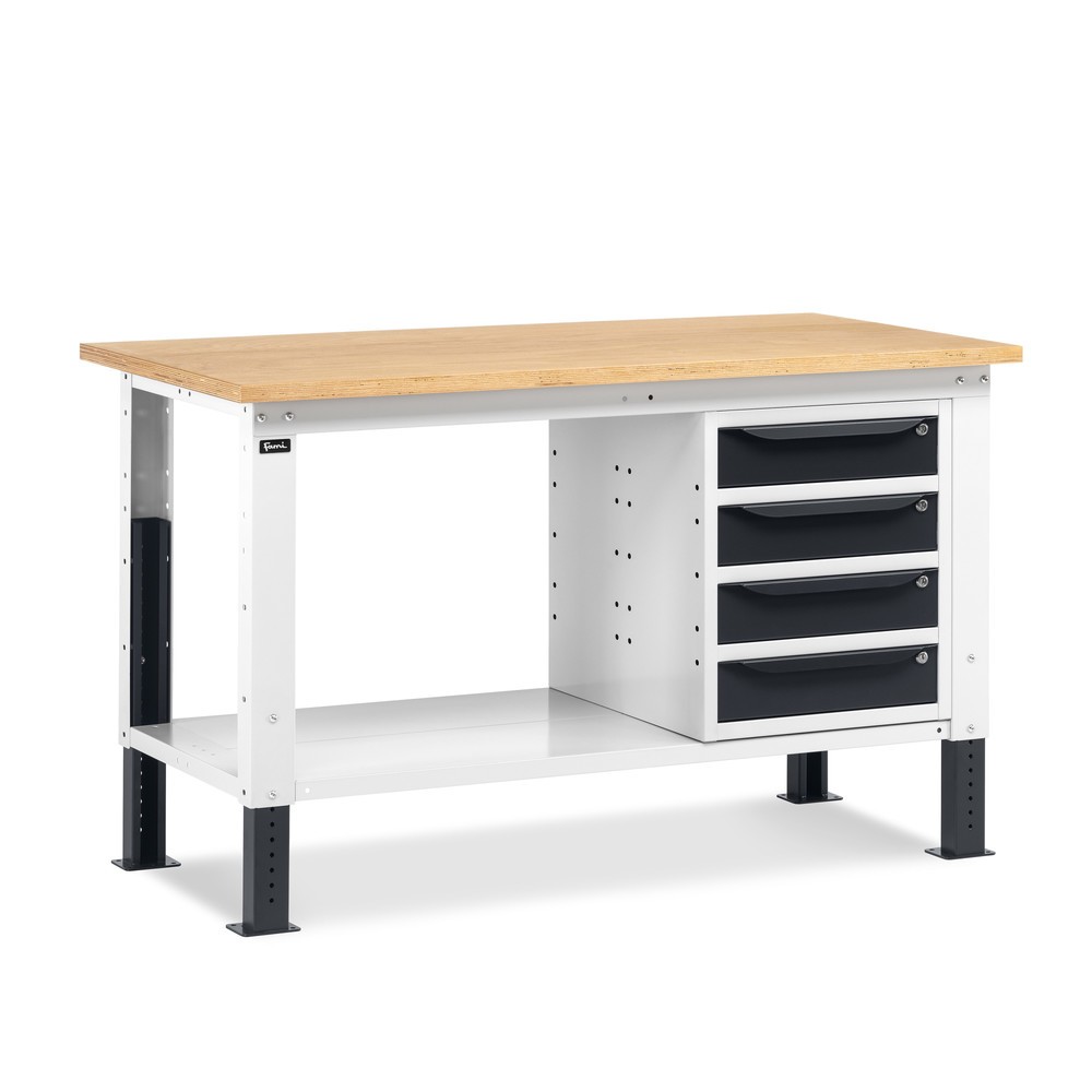 Illustration du produit: Établi Fami, réglable en Hauteur de construction et 4 tiroirs, capacité de charge 1 000 kg, HxLxP 740-1,110 x 1 500 x 750 mm, gris clair/RAL 7016 gris anthracite