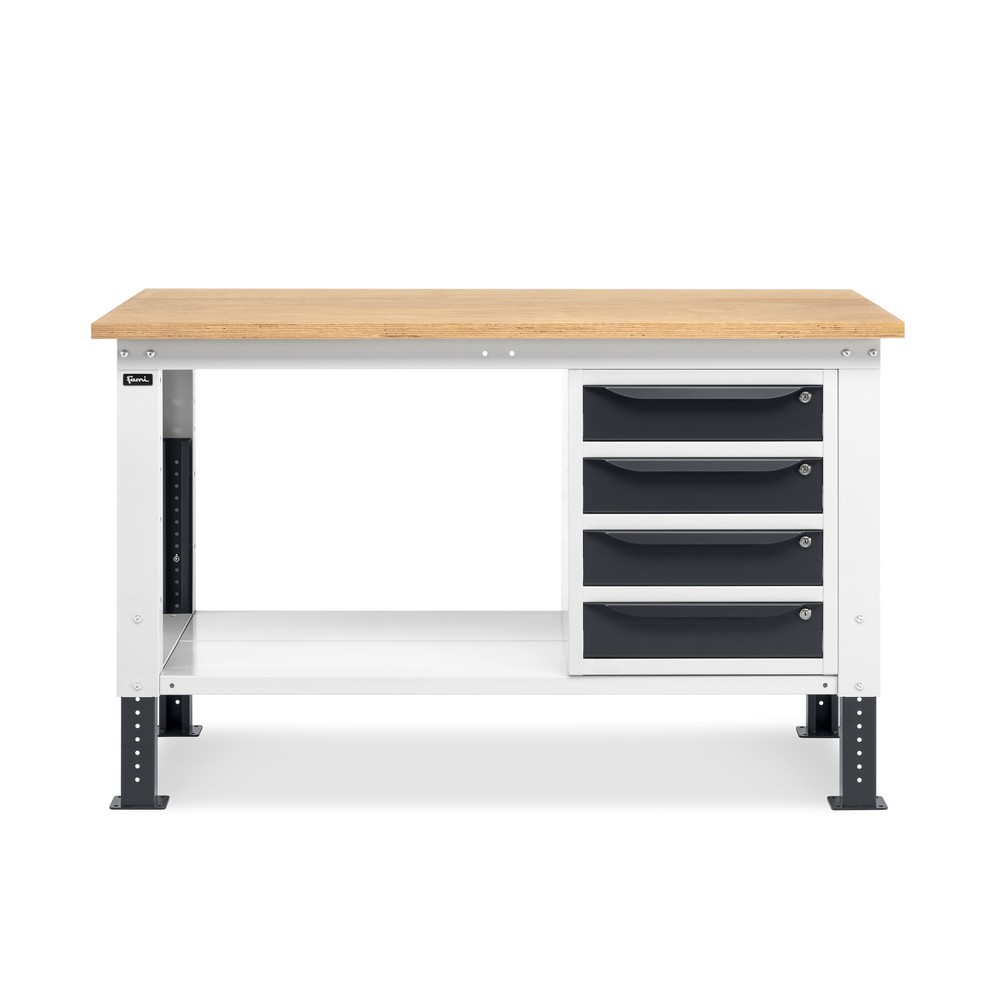 N° de l'image du produit 3 : Établi Fami, réglable en Hauteur de construction et 4 tiroirs, capacité de charge 1 000 kg, HxLxP 740-1,110 x 1 500 x 750 mm, gris clair/RAL 7016 gris anthracite
