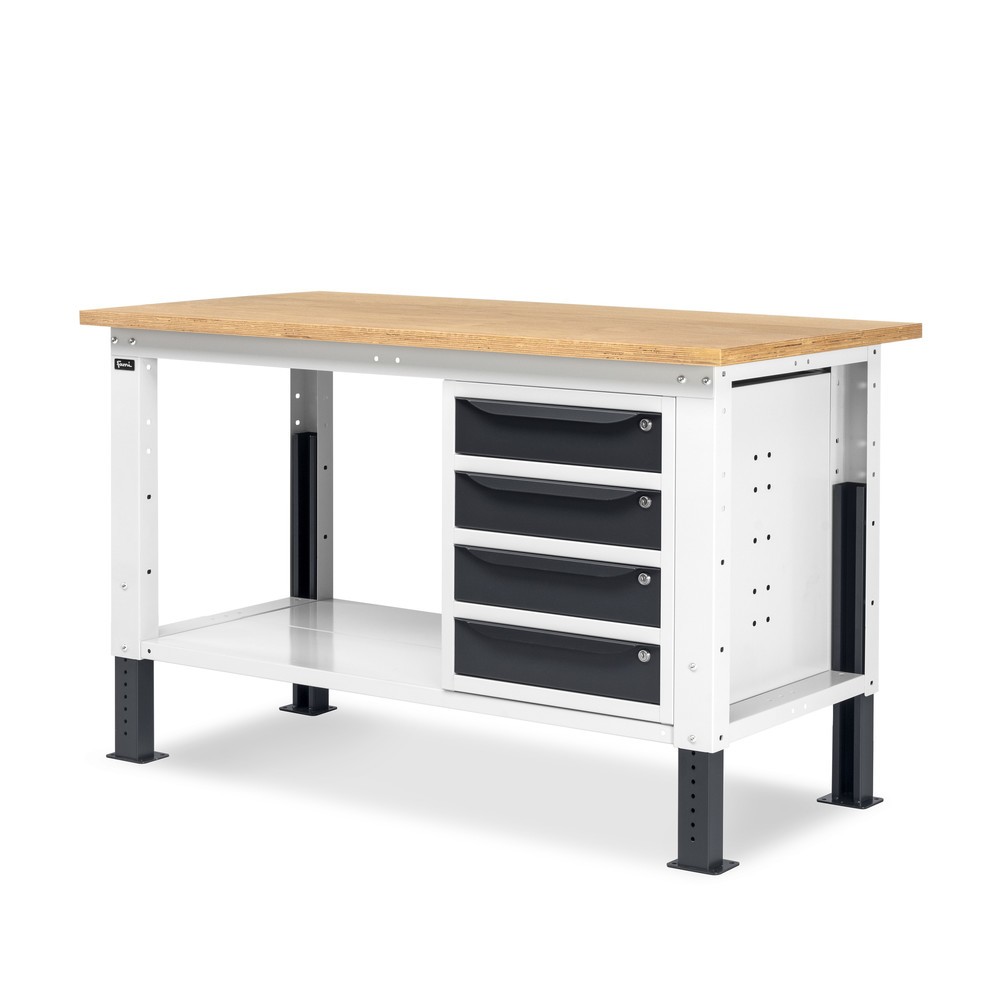 N° de l'image du produit 4 : Établi Fami, réglable en Hauteur de construction et 4 tiroirs, capacité de charge 1 000 kg, HxLxP 740-1,110 x 1 500 x 750 mm, gris clair/RAL 7016 gris anthracite
