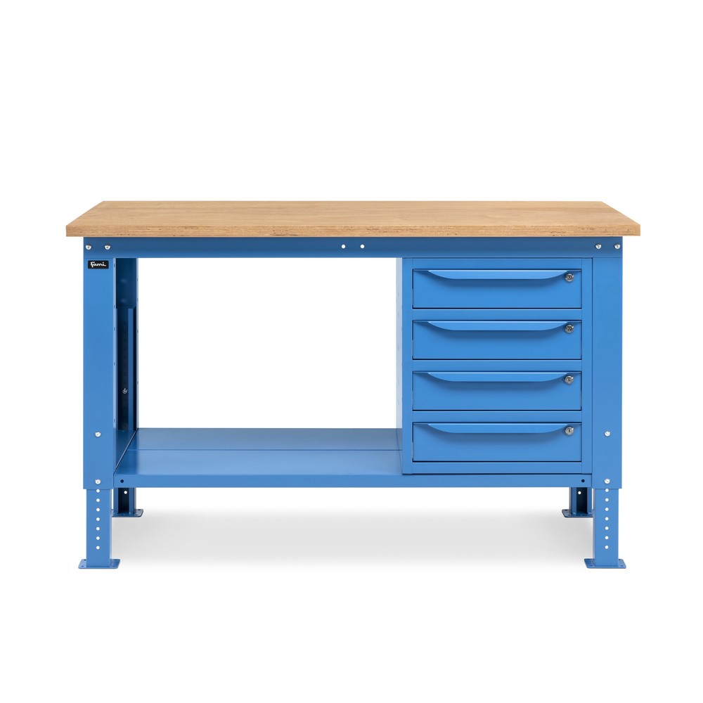 N° de l'image du produit 2 : Établi Fami, réglable en Hauteur de construction et 4 tiroirs, capacité de charge 1 000 kg, HxLxP 740-1,110 x 1500 x 750 mm, RAL 5012 bleu clair