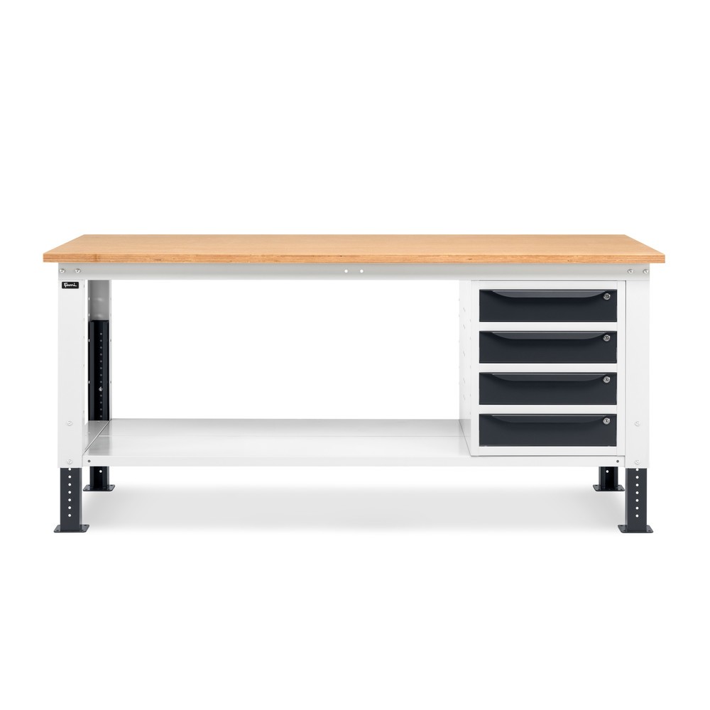 N° de l'image du produit 3 : Établi Fami, réglable en Hauteur de construction et 4 tiroirs, capacité de charge 1 000 kg, HxLxP 740-1,110 x 2 000 x 750 mm, gris clair/RAL 7016 gris anthracite