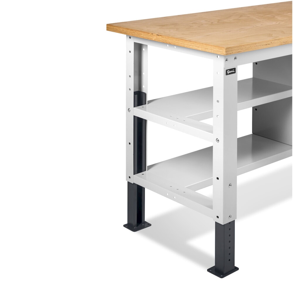 N° de l'image du produit 11 : Établi Fami, réglable en Hauteur de construction, 4 tiroirs, Paroi arrière et 2 étagères, capacité de charge 1 000 kg, HxLxP 740-1,110 x 1 500 x 750 mm, gris clair/gris anthracite RAL 7016