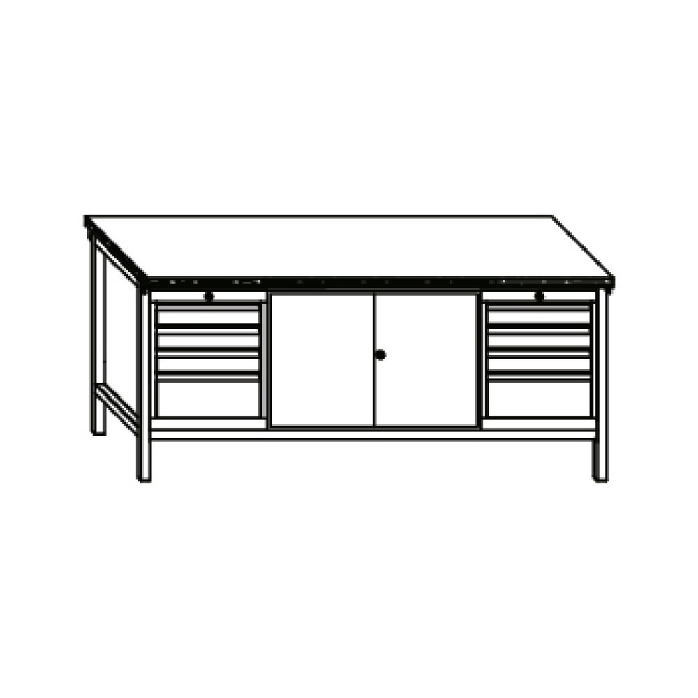 N° de l'image du produit 4 : Établi PAVOY avec 2 blocs-tiroirs + armoire, H x l x P 900 x 2 000 x 700 mm, gris clair, gris anthracite