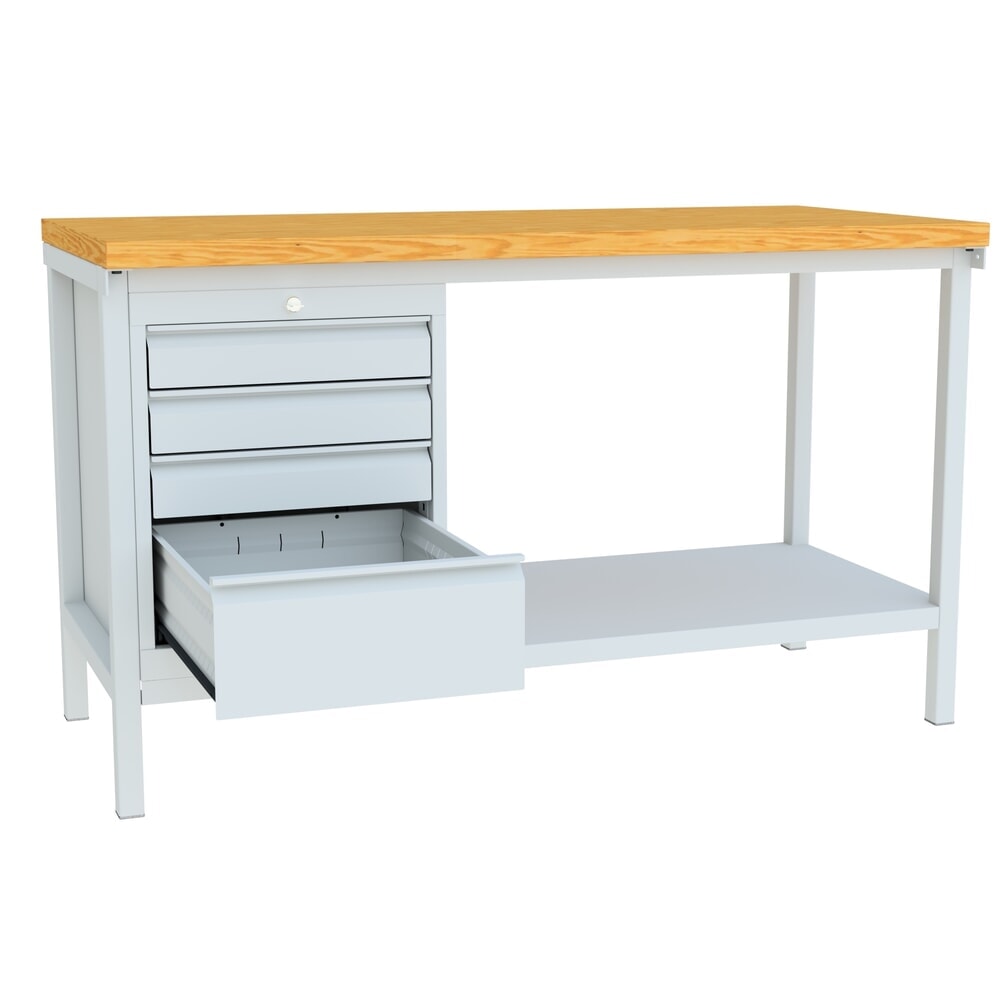N° de l'image du produit 3 : Établi PAVOY avec bloc-tiroir, H x l x P 900 x 1 500 x 700 mm, gris clair, gris clair