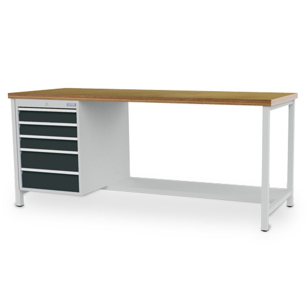 Illustration du produit: Établi R 18-24 Bedrunka+Hirth, H x l x P 859 x 2 000 x 750 mm, gris clair, gris anthracite, 5 tiroirs 3 x 100 + 2 x 150 mm