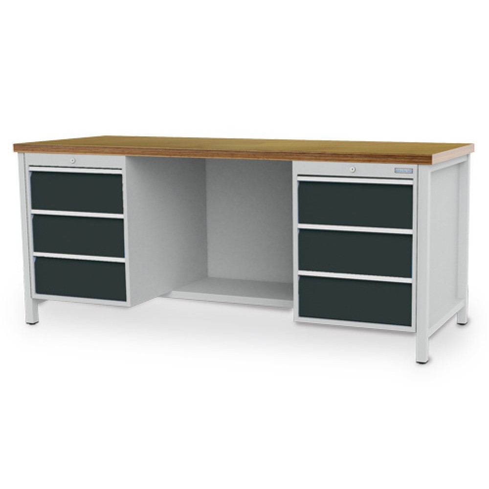 Illustration du produit: Établi R 18-24 Bedrunka+Hirth, H x l x P 859 x 2 000 x 750 mm, gris clair, gris anthracite, 6 tiroirs 6 x 200 mm