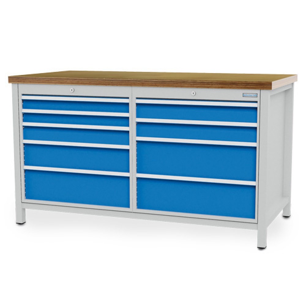 Illustration du produit: Établi R 24-24 Bedrunka+Hirth, H x l x P 859 x 1 500 x 750 mm, gris clair, bleu clair, 9 tiroirs 2 x 75 + 3 x 100 + 1 x 150 + 3 x 200 mm
