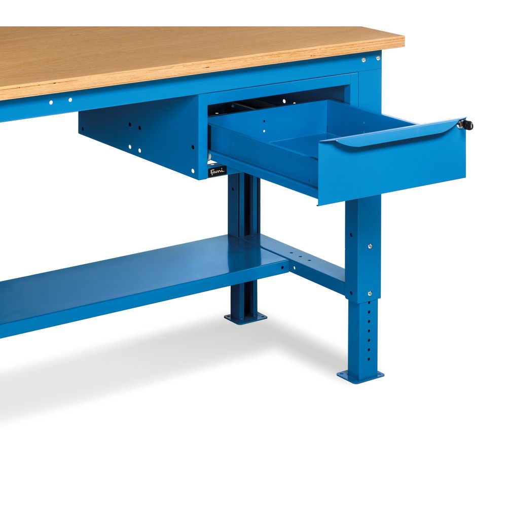 N° de l'image du produit 2 : Établi Fami, réglable en Hauteur de construction et 1 tiroir, capacité de charge 1 000 kg, HxLxP 740-1,110 x 1 500 x 750 mm, RAL 5012 bleu clair