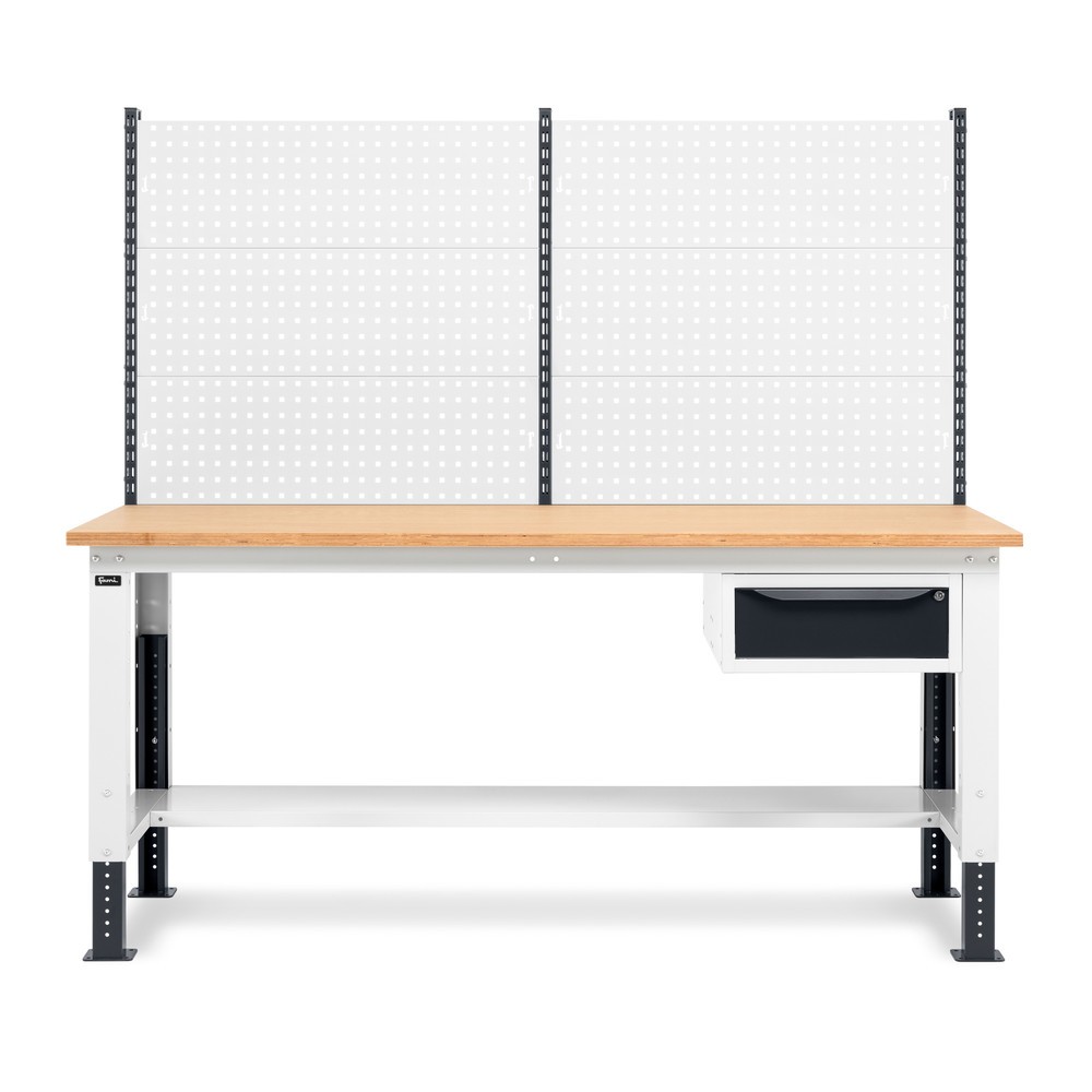 N° de l'image du produit 4 : Établi Fami, réglable en Hauteur de construction, avec Mur multifonction et 1 tiroir, capacité de charge 1 000 kg, HxLxP 740-1,110 x 2 000 x 750 mm, gris clair RAL 7035 /gris anthracite RAL 7016