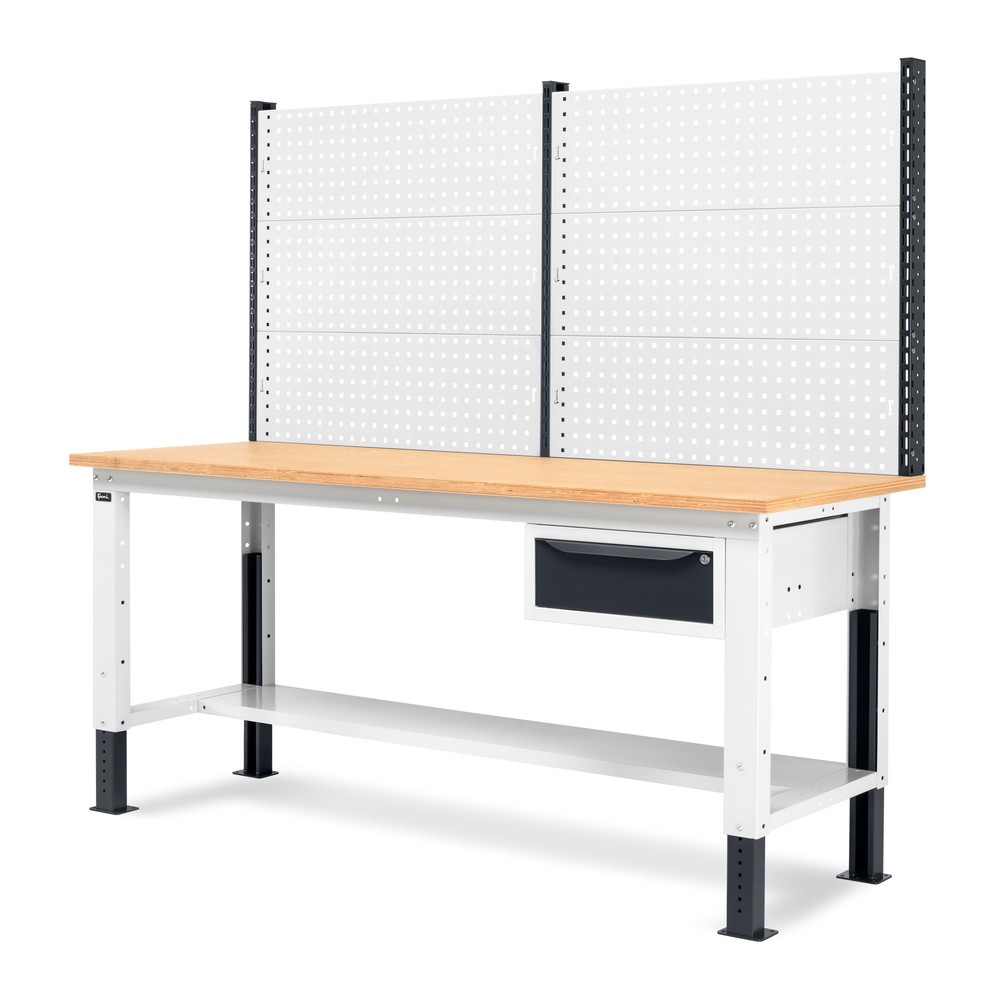N° de l'image du produit 5 : Établi Fami, réglable en Hauteur de construction, avec Mur multifonction et 1 tiroir, capacité de charge 1 000 kg, HxLxP 740-1,110 x 2 000 x 750 mm, gris clair RAL 7035 /gris anthracite RAL 7016