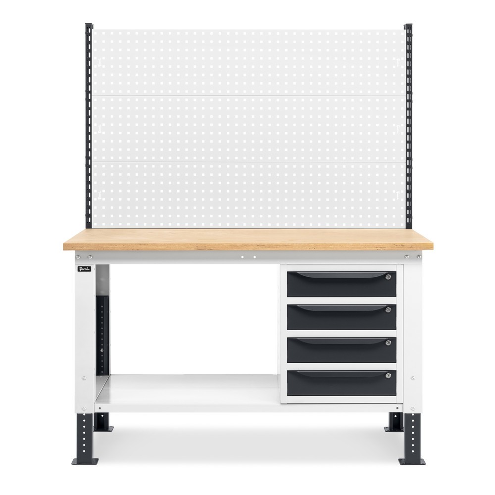 N° de l'image du produit 3 : Établi Fami, réglable en Hauteur de construction, avec Mur multifonction et 4 tiroirs, capacité de charge 1 000 kg, HxLxP 740-1,110 x 1 500 x 750 mm, gris clair RAL 7035 /gris anthracite RAL 7016