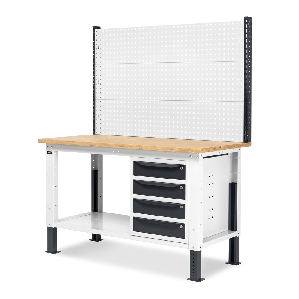 N° de l'image du produit 4 : Établi Fami, réglable en Hauteur de construction, avec Mur multifonction et 4 tiroirs, capacité de charge 1 000 kg, HxLxP 740-1,110 x 1 500 x 750 mm, gris clair RAL 7035 /gris anthracite RAL 7016