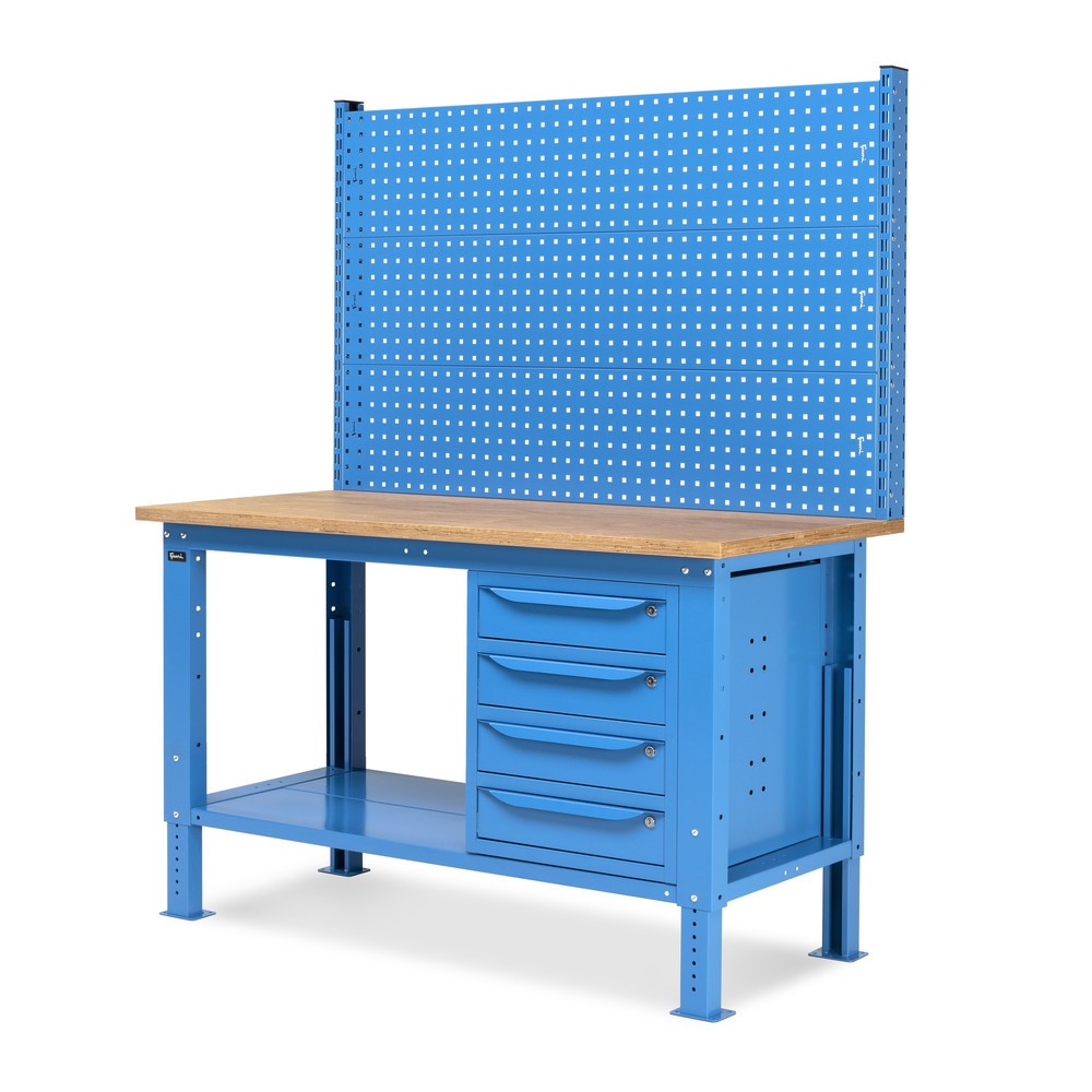 N° de l'image du produit 4 : Établi Fami, réglable en Hauteur de construction, avec Mur multifonction et 4 tiroirs, capacité de charge 1 000 kg, HxLxP 740-1,110 x 1500 x 750 mm, RAL 5012 bleu clair