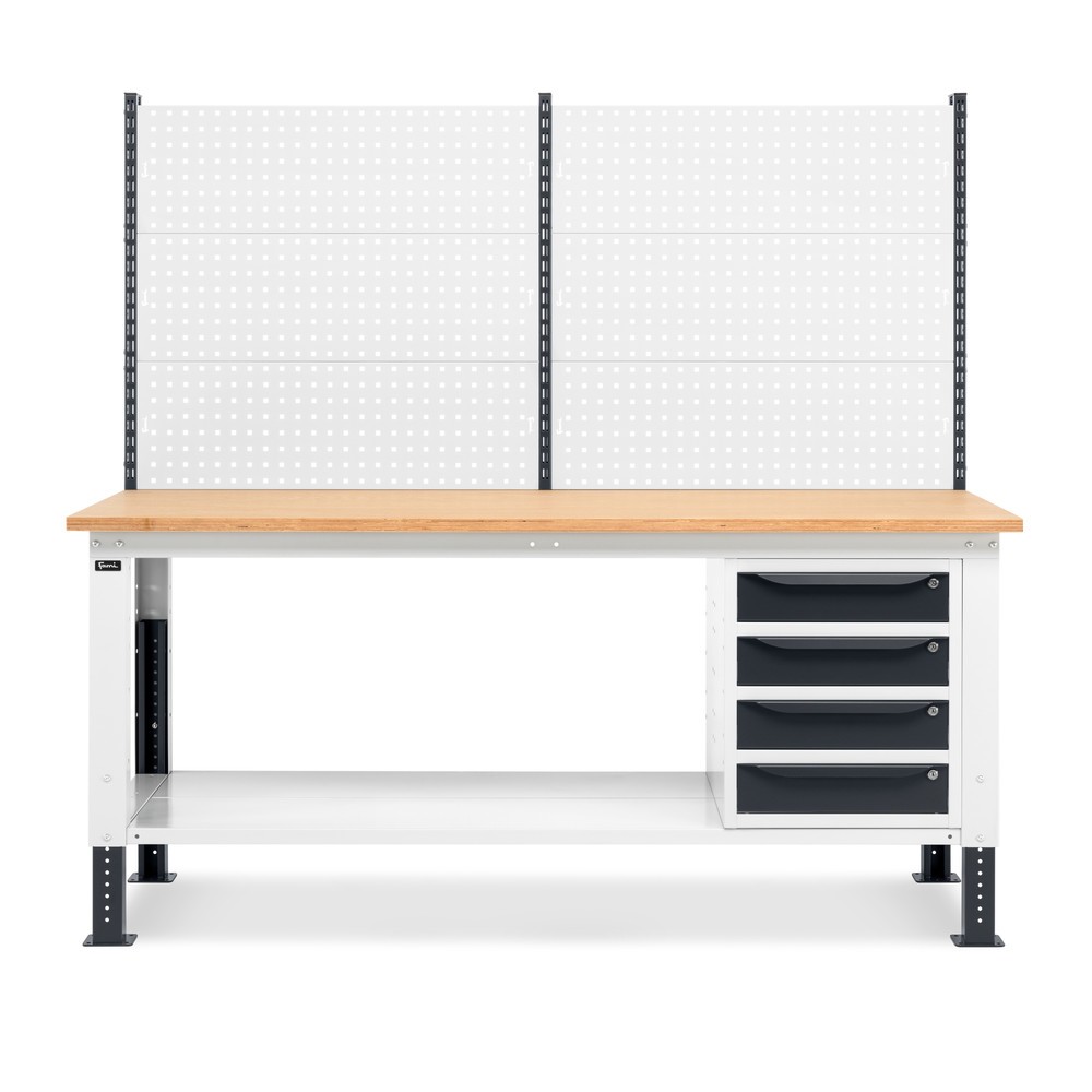 N° de l'image du produit 3 : Établi Fami, réglable en Hauteur de construction, avec Mur multifonction et 4 tiroirs, capacité de charge 1 000 kg, HxLxP 740-1,110 x 2 000 x 750 mm, gris clair RAL 7035 /gris anthracite RAL 7016