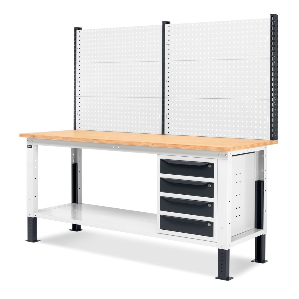N° de l'image du produit 4 : Établi Fami, réglable en Hauteur de construction, avec Mur multifonction et 4 tiroirs, capacité de charge 1 000 kg, HxLxP 740-1,110 x 2 000 x 750 mm, gris clair RAL 7035 /gris anthracite RAL 7016