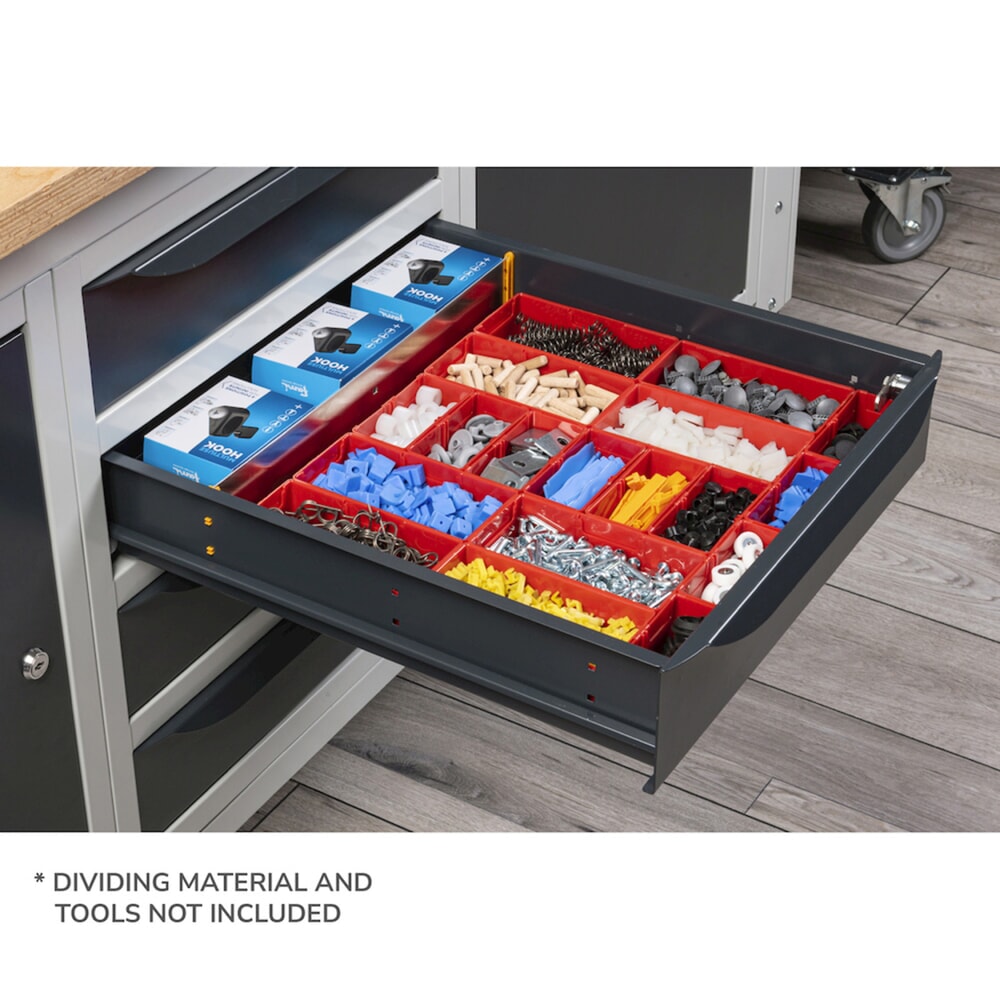 N° de l'image du produit 4 : Établi Fami, réglable en Hauteur de construction, 4 tiroirs et 2 armoires, capacité de charge 1 000 kg, HxLxP 740-1,110 x 2 000 x 750 mm, gris clair RAL 7035 /gris anthracite RAL 7016