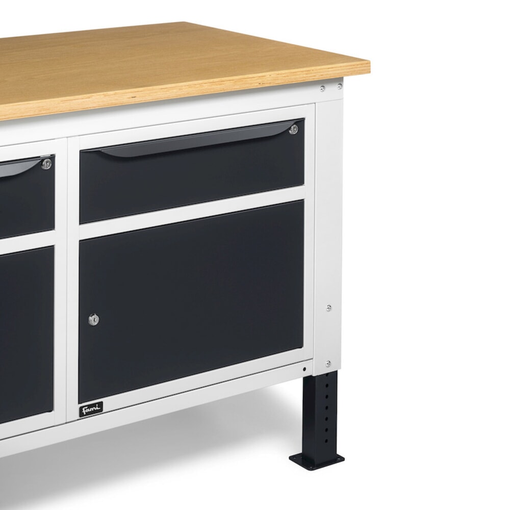 N° de l'image du produit 9 : Établi Fami, réglable en Hauteur de construction, 2 tiroirs et 2 armoires, capacité de charge 1 000 kg, HxLxP 740-1,110 x 1 500 x 750 mm, gris clair/RAL 7016 gris anthracite
