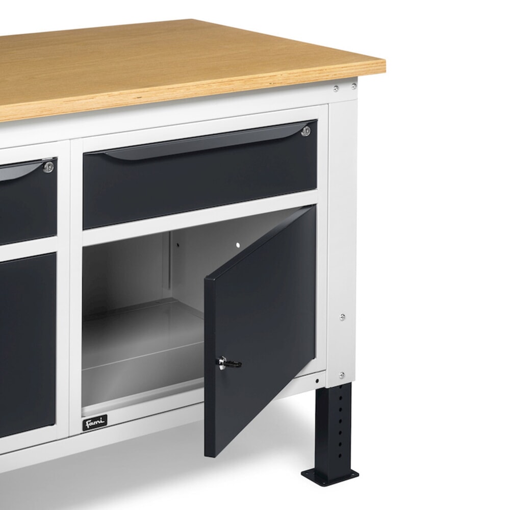 N° de l'image du produit 11 : Établi Fami, réglable en Hauteur de construction, 2 tiroirs et 2 armoires, capacité de charge 1 000 kg, HxLxP 740-1,110 x 1 500 x 750 mm, gris clair/RAL 7016 gris anthracite