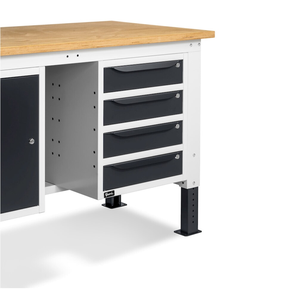 N° de l'image du produit 11 : Établi Fami, réglable en Hauteur de construction, 4 tiroirs (espace) et 1 Armoire, capacité de charge 1 000 kg, HxLxP 740-1,110 x 1 500 x 750 mm, gris clair/RAL 7016 gris anthracite RAL 7016