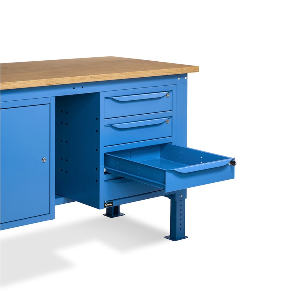 N° de l'image du produit 13 : Établi Fami, réglable en Hauteur de construction, 4 tiroirs et 1 Armoire, capacité de charge 1 000 kg, HxLxP 740-1,110 x 2 000 x 750 mm, RAL 5012 bleu clair
