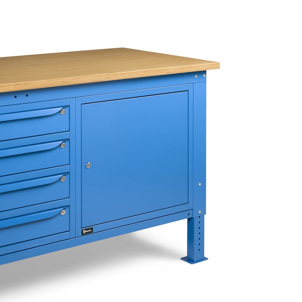 N° de l'image du produit 9 : Établi Fami, réglable en Hauteur de construction, 4 tiroirs et 2 placards, capacité de charge 1 000 kg, HxLxP 740-1,110 x 2 000 x 750 mm, RAL 5012 bleu clair