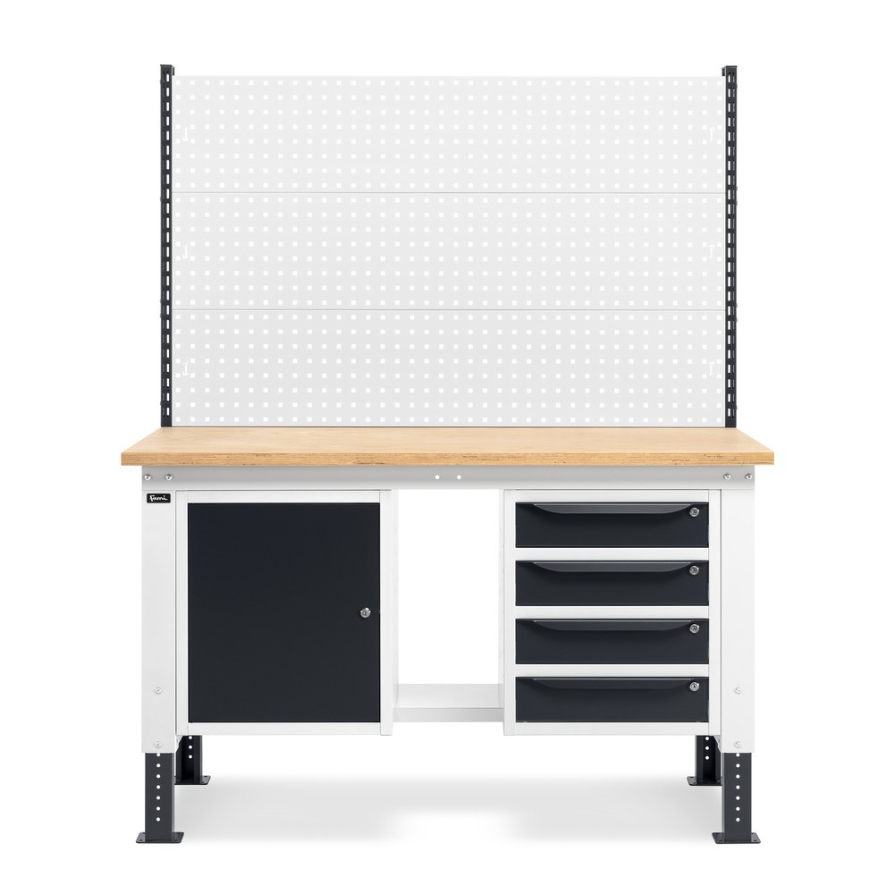 N° de l'image du produit 3 : Établi Fami, réglable en Hauteur de construction, avec Mur multifonction, 4 tiroirs (espace) et Armoire, capacité de charge 1 000 kg, HxLxP 740-1,110 x 1 500 x 750 mm, gris clair RAL 7035 /gris anthracite RAL 7016