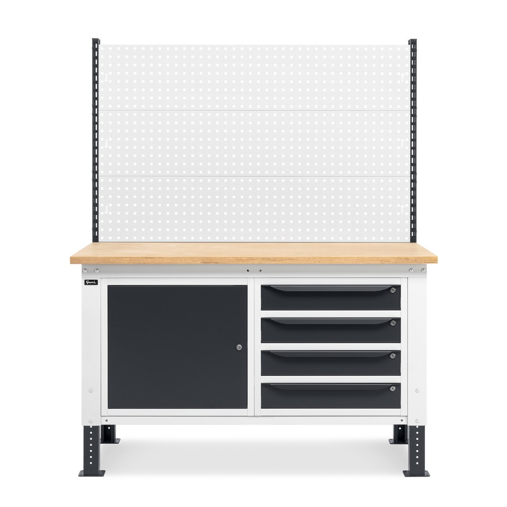 N° de l'image du produit 3 : Établi Fami, réglable en Hauteur de construction, avec Mur multifonction, 4 tiroirs et Armoire, capacité de charge 1 000 kg, HxLxP 740-1,110 x 1 500 x 750 mm, gris clair/RAL 7016 gris anthracite RAL 7016