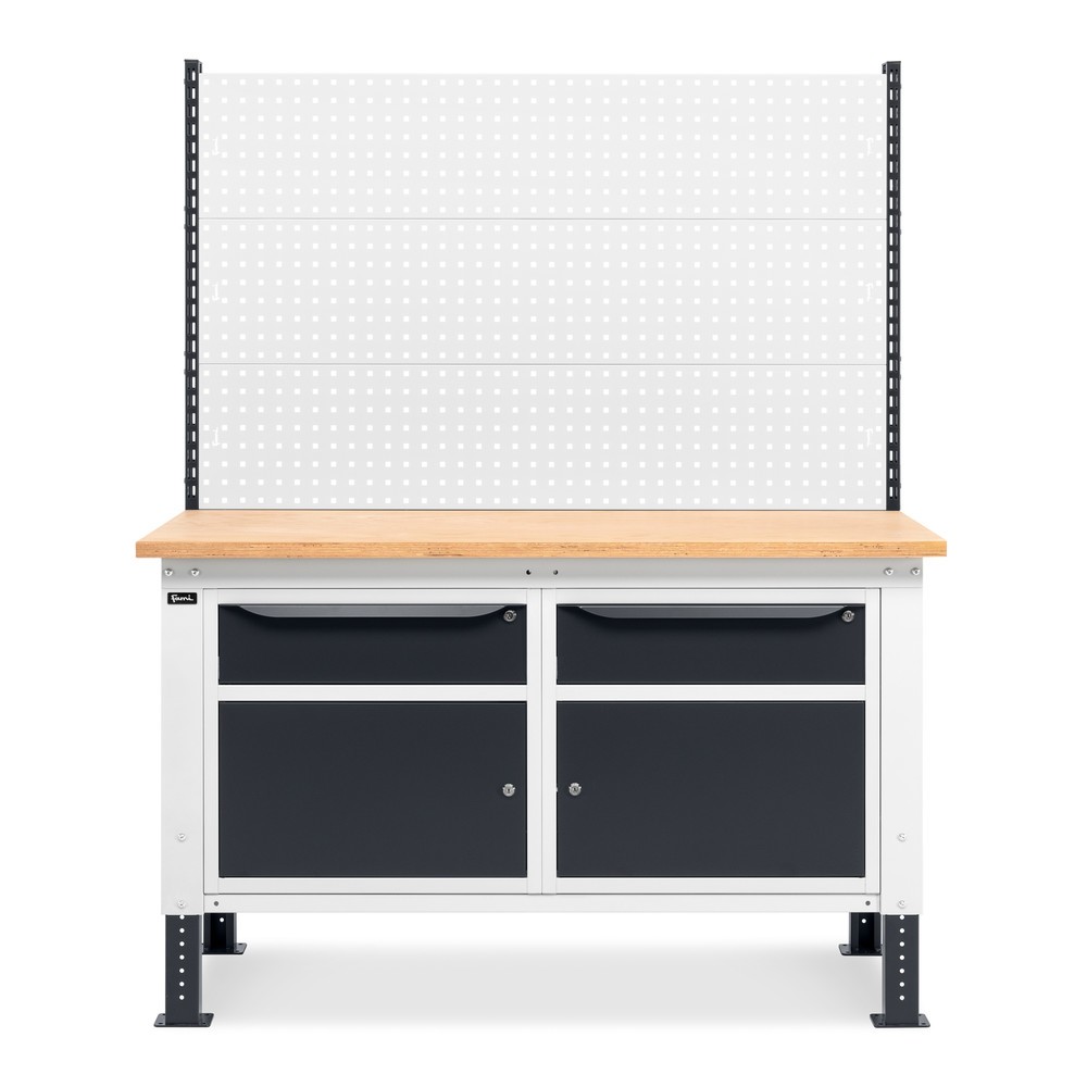 N° de l'image du produit 3 : Établi Fami, réglable en Hauteur de construction, avec Mur multifonction, 2 tiroirs et 2 armoires, capacité de charge 1 000 kg, HxLxP 740-1,110 x 1 500 x 750 mm, gris clair/RAL 7016 gris anthracite RAL 7016