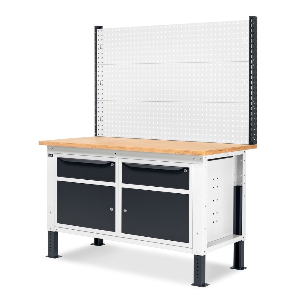 N° de l'image du produit 4 : Établi Fami, réglable en Hauteur de construction, avec Mur multifonction, 2 tiroirs et 2 armoires, capacité de charge 1 000 kg, HxLxP 740-1,110 x 1 500 x 750 mm, gris clair/RAL 7016 gris anthracite RAL 7016